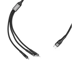 Trusmi 66W 3 in 1 USB-C To USB-C To Lightining & Micro Braided Cable 1.2M- Black 