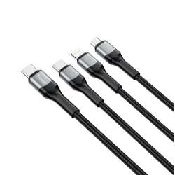 Trusmi 66W 3 in 1 USB-C To USB-C To Lightining & Micro Braided Cable 1.2M- Black 