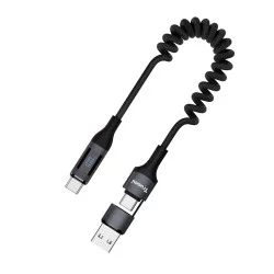Trusmi 100W USB-A To USB C To USB C Car Spring Charging Cable with Digital Display 1.5M Black 