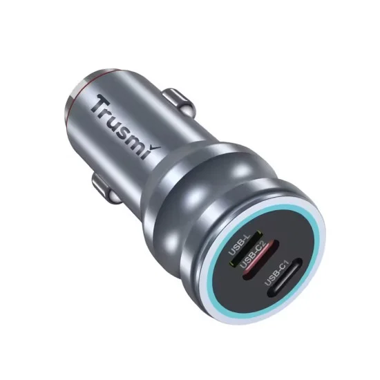 Trusmi 55W 2x USB-C+1x Lighting Metal (Support Lighting TO USB-C) Fast Car Charger - Sliver Trusmi 55W 2x USB-C+1x Lighting Metal (Support Lighting TO USB-C) Fast Car Charger - Sliver