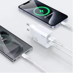 Trusmi EU Series PD20W AC GaN Fast Charger Set With C To C Cable - White Trusmi EU Series PD20W AC GaN Fast Charger Set With C To C Cable - White
