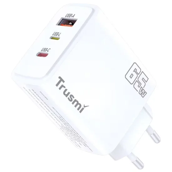 PD65W A+C+L(support L TO C charging)GaN Fast Charger EU- White PD65W A+C+L(support L TO C charging)GaN Fast Charger EU- White