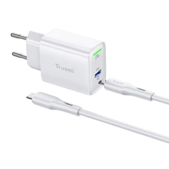 Trusmi PD 25W Type-C Charger Set With 25W USB-C To USB-C- White