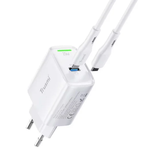 Trusmi PD 25W Type-C Charger Set With 25W USB-C To USB-C- White Trusmi PD 25W Type-C Charger Set With 25W USB-C To USB-C- White