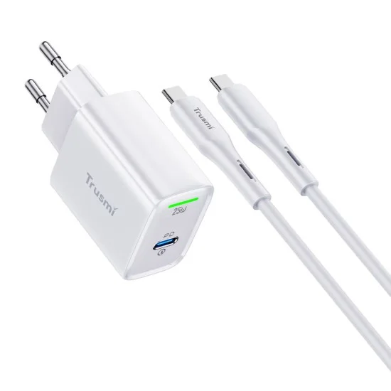 Trusmi PD 25W Type-C Charger Set With 25W USB-C To USB-C- White Trusmi PD 25W Type-C Charger Set With 25W USB-C To USB-C- White
