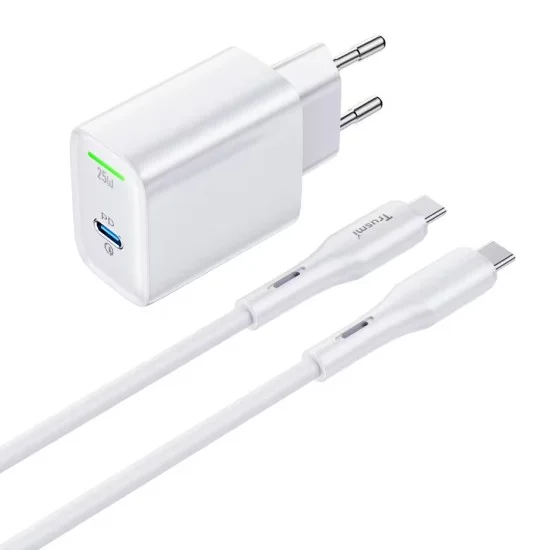 Trusmi PD 25W Type-C Charger Set With 25W USB-C To USB-C- White Trusmi PD 25W Type-C Charger Set With 25W USB-C To USB-C- White