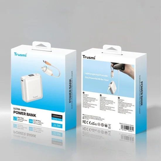 Trusmi PD22.5W Single C Digital Display Power Bank 10000mAh With USB-C To USB-C Cable- White 