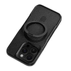 Trusmi Carbon Fiber with 360° Rotating Kickstand Magnetic Phone Case For iPhone 17 Pro- Black Trusmi Carbon Fiber with 360° Rotating Kickstand Magnetic Phone Case For iPhone 17 Pro- Black