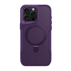 Trusmi Carbon Fiber with 360° Rotating Kickstand Magnetic Phone Case For iPhone 16 Plus- Purple