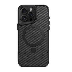 Trusmi Carbon Fiber Kickstand Magnetic Phone Case For iPhone 15- Black