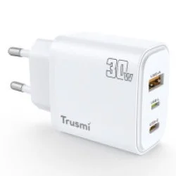  Trusmi PD30W USB-A+USB-C+Lightning (support Lightning TO USB-C charging)GaN Fast Charger EU- White